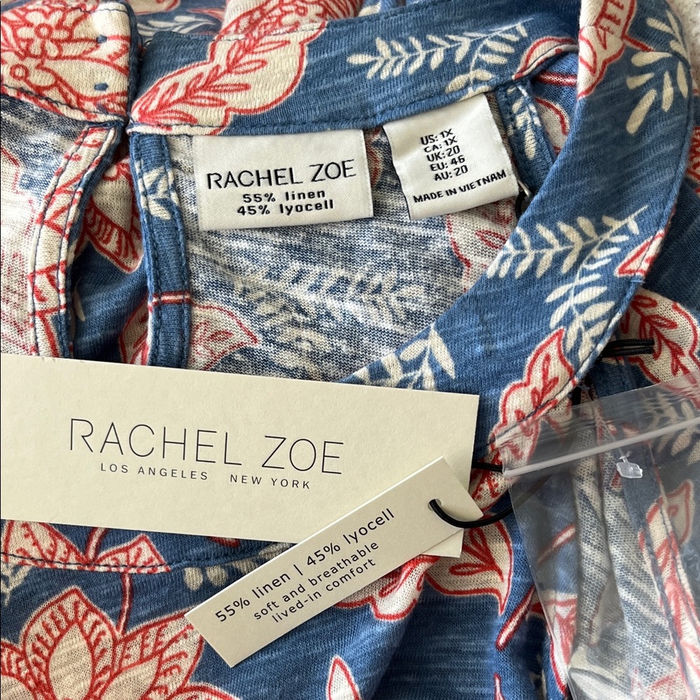 Rachel Zoe Linen Fresh Halter Top Blue Red White Floral Lightweight Vacation 1X - Picture 2 of 5